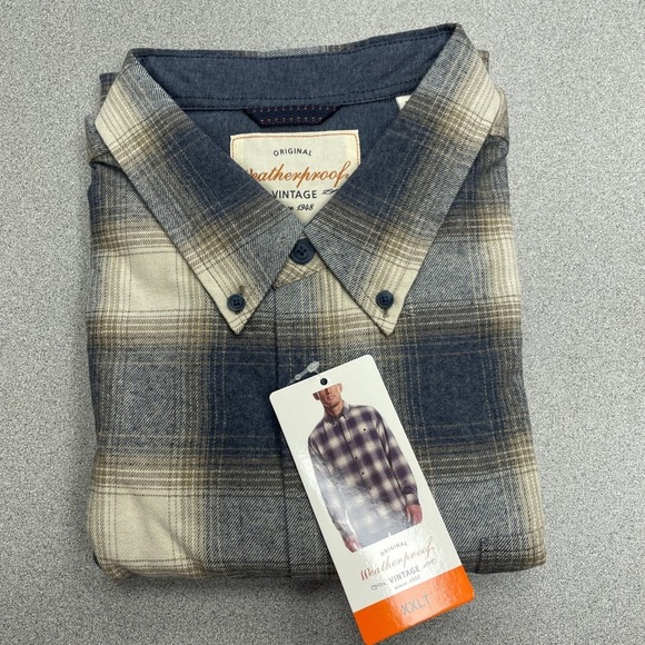 NEW Weatherproof Vintage Men's XXLT Flannel Shirt Tall Blue Plaid Button Down - Picture 5 of 9